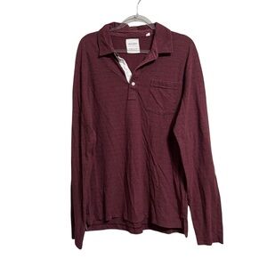 BILLY REID Sz LG Textured Stipe long sleeve Henley Polo in burgundy